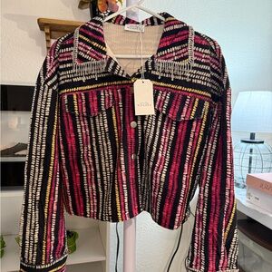 Emily Wonder Rhinestone Fringe Cropped Jacket NWT Western Glam